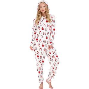 NWT NYC UNDERGROUND PENGUIN HOLIDAY ONE-PIECE HOODED PAJAMAS S/M
